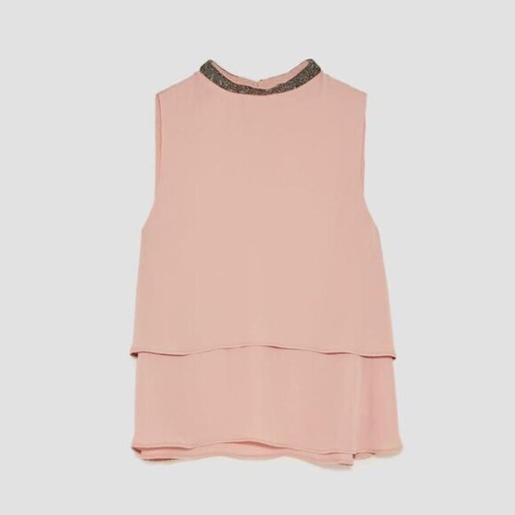 Zara Sleeveless Tiered Blouse with Beaded Collar - Picture 3 of 14